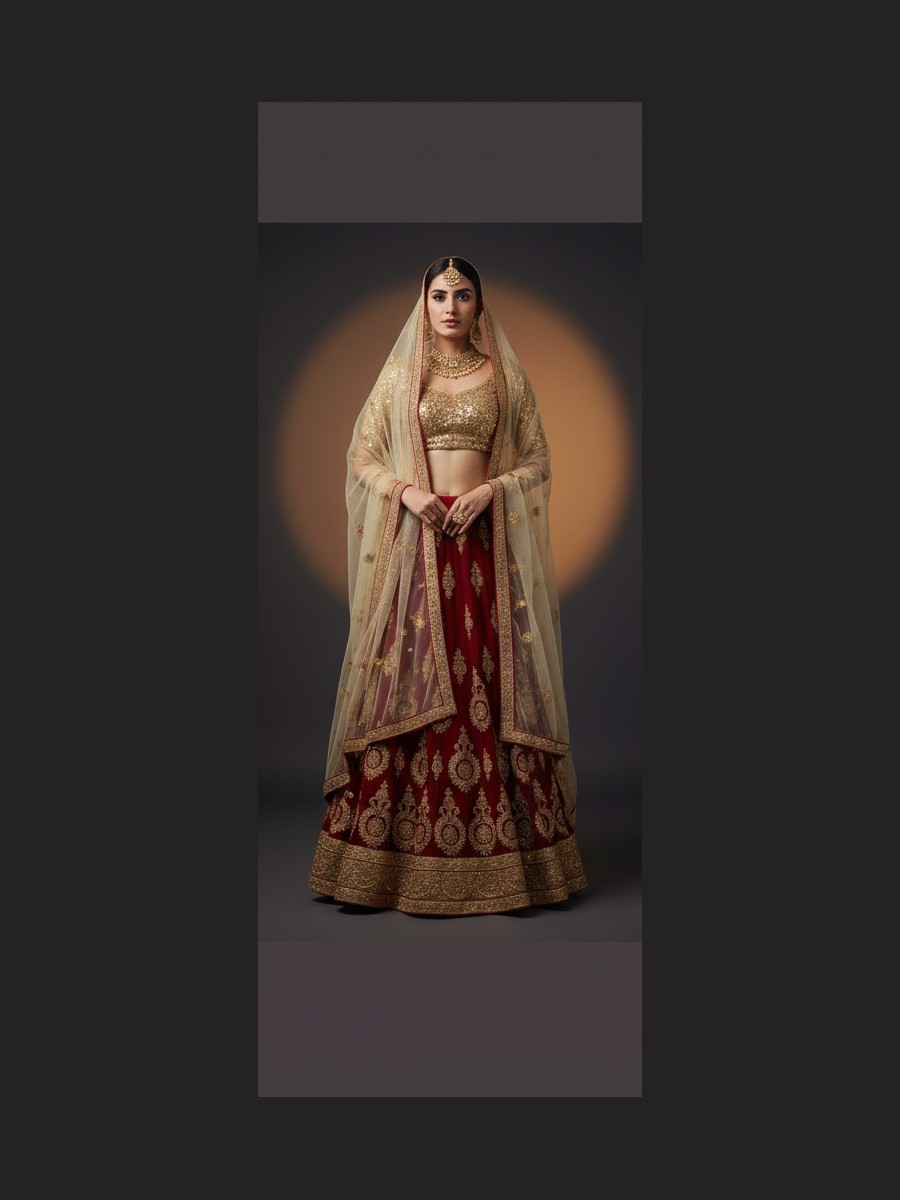 maroon unstitched lehenga 21716-1 – full front view