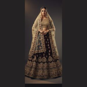 navy blue unstitched lehenga 21952 – full front view