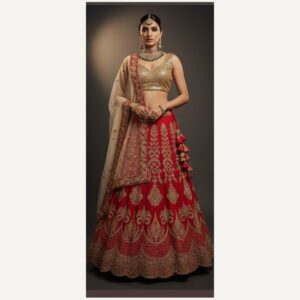 red unstitched lehenga 22972 – full front view