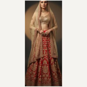 red unstitched lehenga 22973 – full front view
