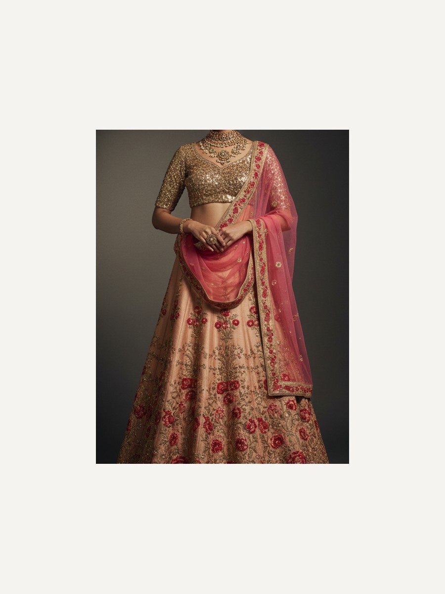beige unstitched lehenga 22977-1 – full front view