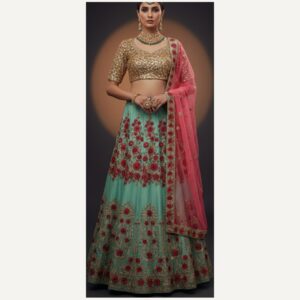 mint green unstitched lehenga 22977 – full front view