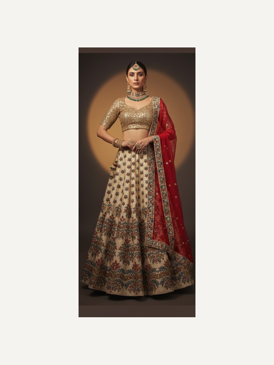 ivory unstitched lehenga 22978-1 – full front view