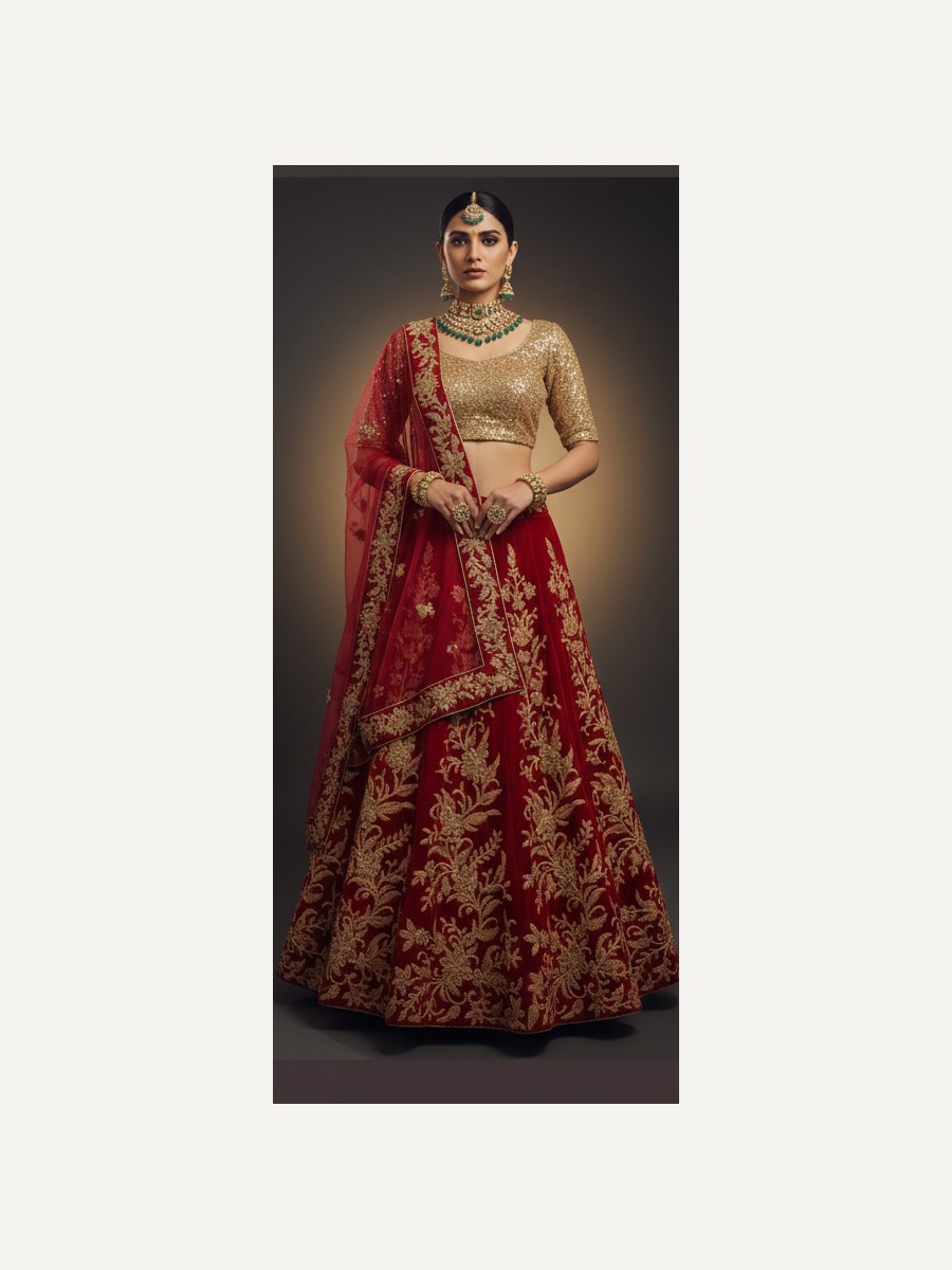 maroon unstitched lehenga 23368 – full front view