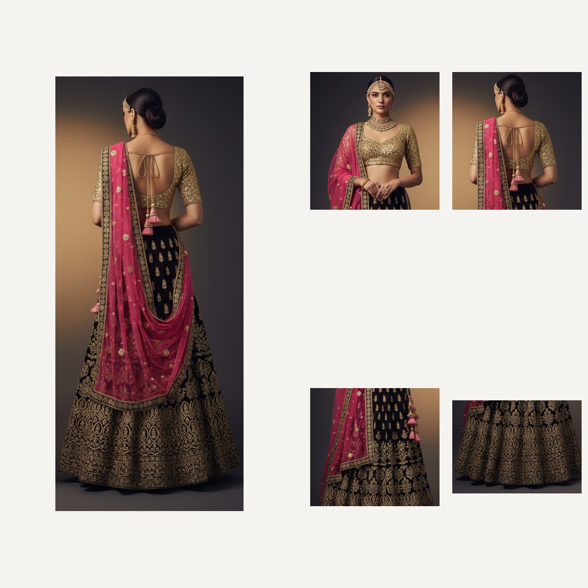 black unstitched lehenga 23371 – detail view