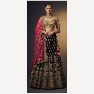 black unstitched lehenga 23371 – full front view