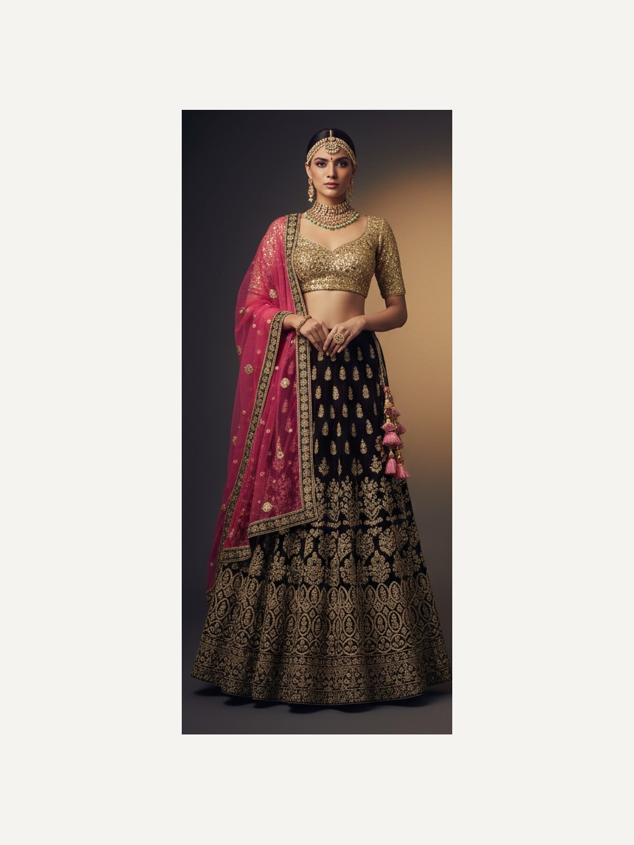 black unstitched lehenga 23371 – full front view