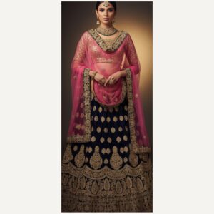 navy blue unstitched lehenga 25251 – full front view