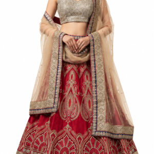 red unstitched lehenga 2595 – full front view