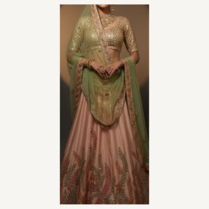 pink unstitched lehenga 27015 – full front view