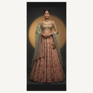 pink unstitched lehenga 27016 – full front view