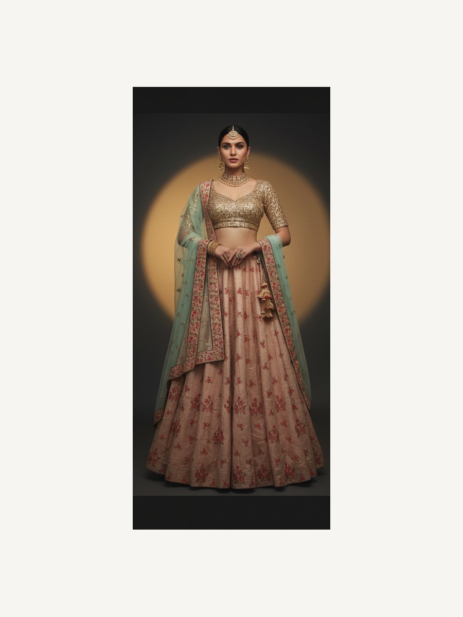 pink unstitched lehenga 27016 – full front view