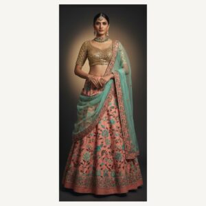pink unstitched lehenga 27017 – full front view