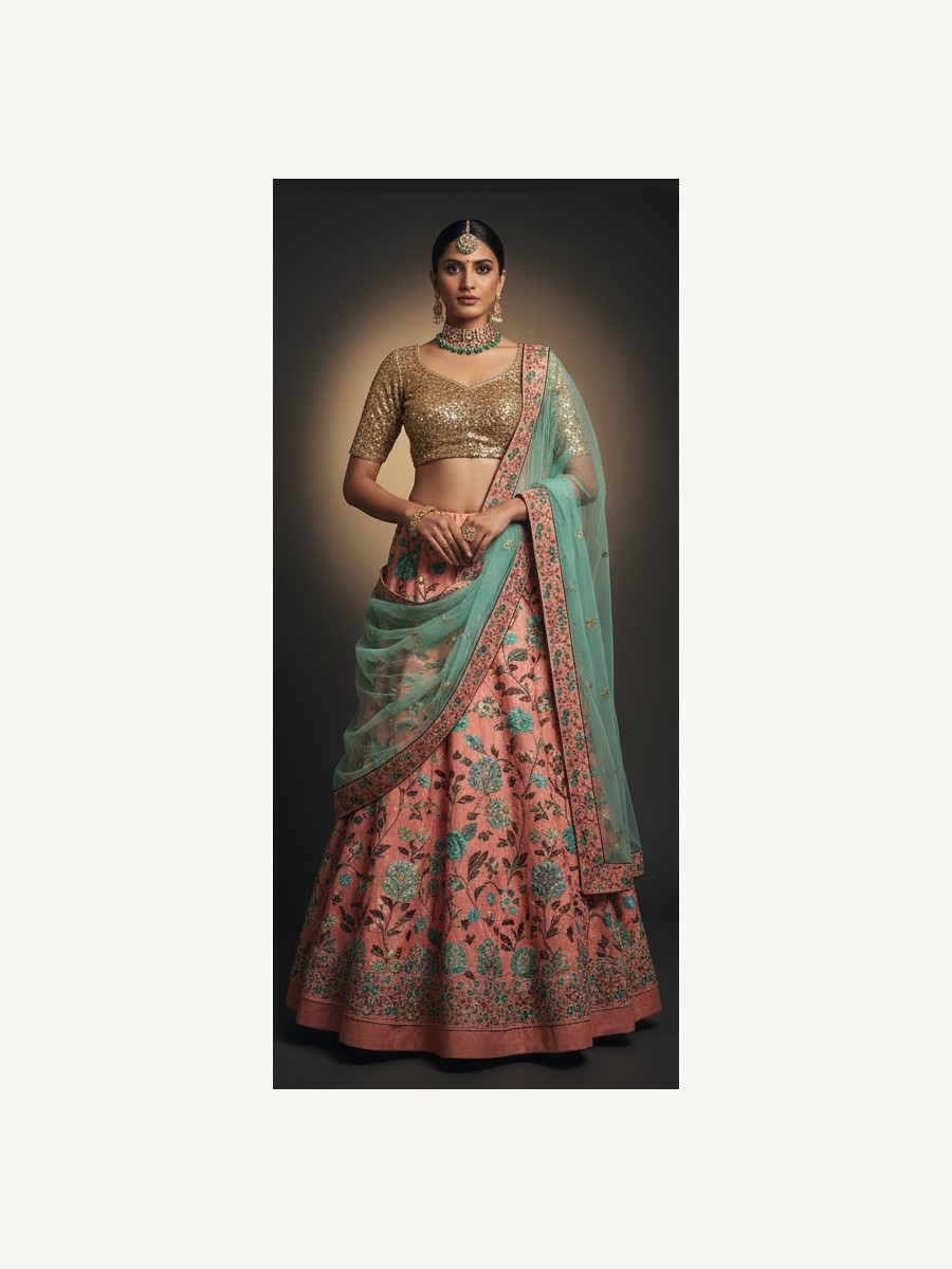 pink unstitched lehenga 27017 – full front view