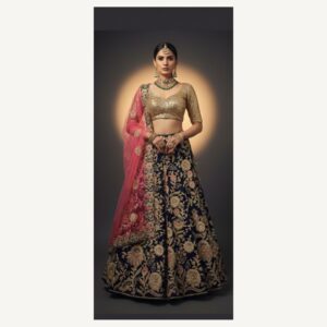navy blue unstitched lehenga 27020-1 – full front view