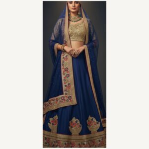 royal blue unstitched lehenga 27035 – full front view