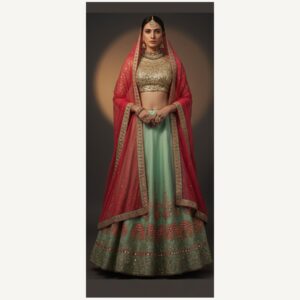 mint green unstitched lehenga 27036 – full front view