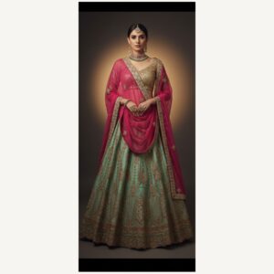 teal unstitched lehenga 27038 – full front view