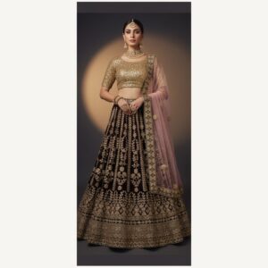 black unstitched lehenga 27040 – full front view