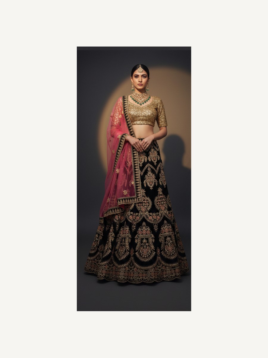 black unstitched lehenga 27042 – full front view