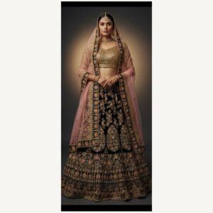 black unstitched lehenga 28260 – full front view