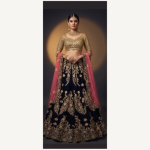 navy blue unstitched lehenga 28538 – full front view