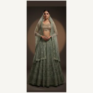 sage green unstitched lehenga 29966 – full front view