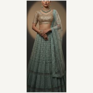 mint green unstitched lehenga 29967 – full front view