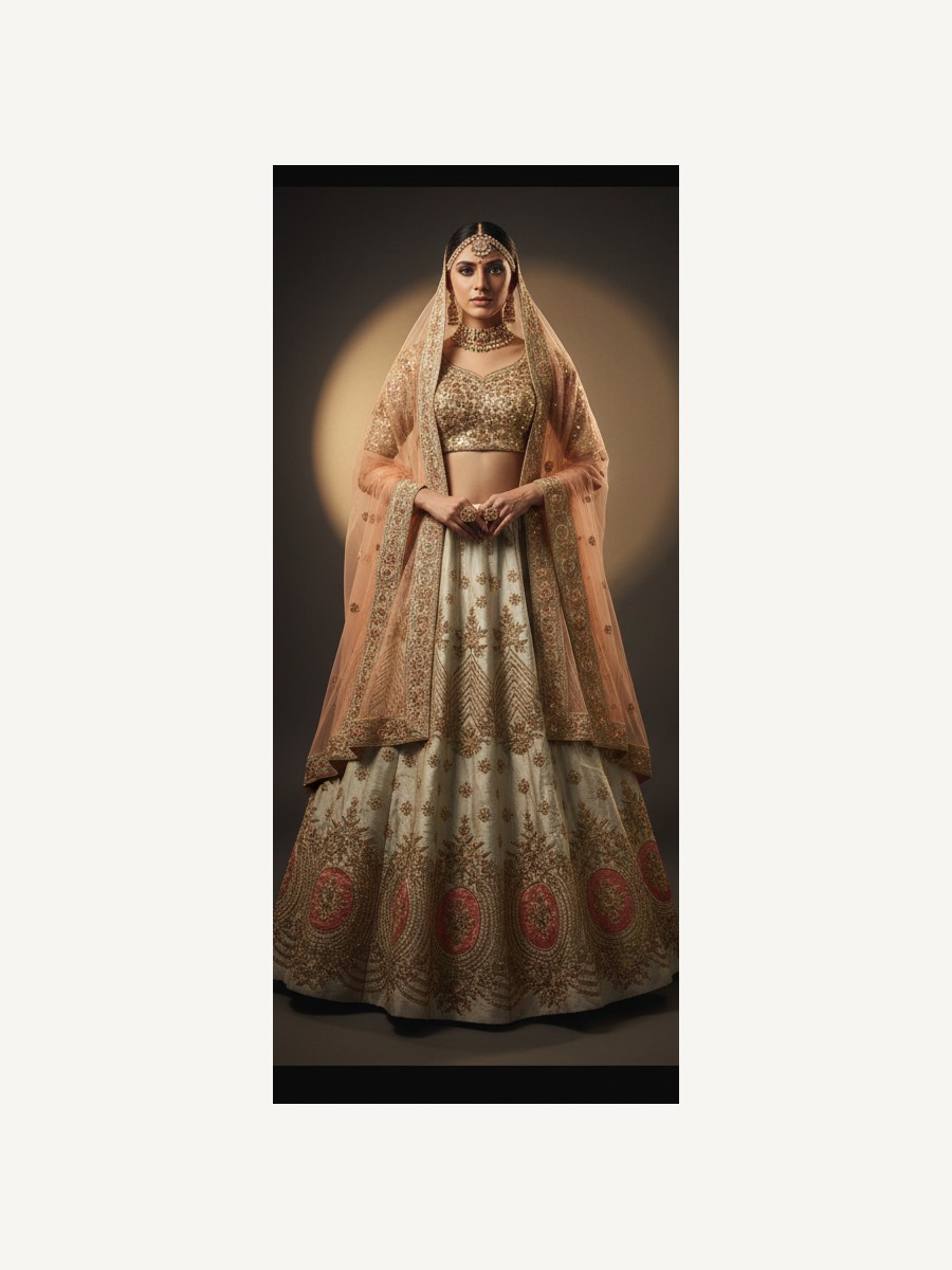 beige unstitched lehenga 30321 – full front view