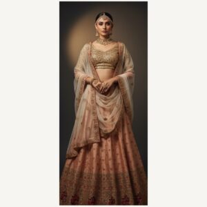 peach unstitched lehenga 31417-1 – full front view