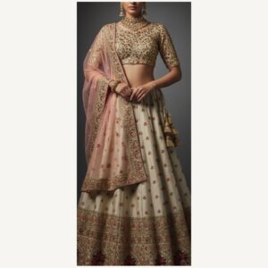 ivory unstitched lehenga 31417 – full front view