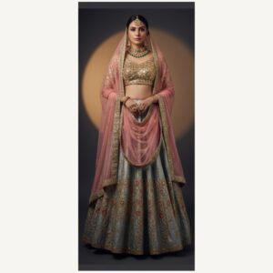 blue grey unstitched lehenga 32300 – full front view
