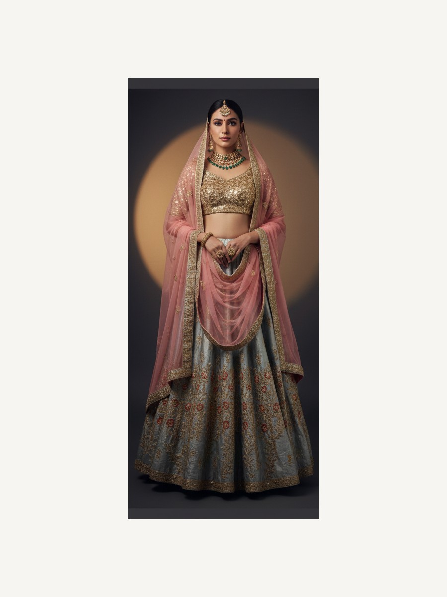 blue grey unstitched lehenga 32300 – full front view