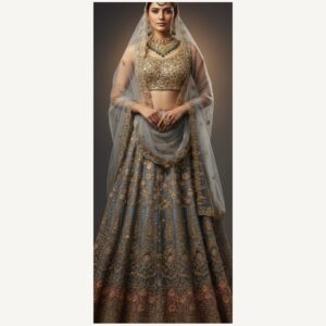 blue grey unstitched lehenga 32303 – full front view