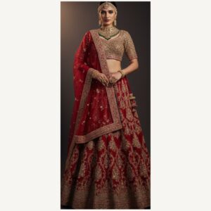red unstitched lehenga 32309 – full front view