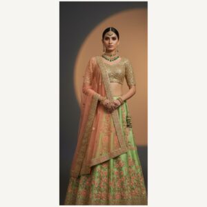 green unstitched lehenga 32384 – full front view