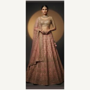 pink unstitched lehenga 32475-1 – full front view