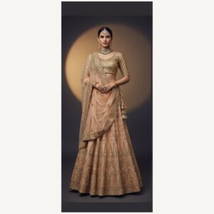 beige unstitched lehenga 32475 – full front view