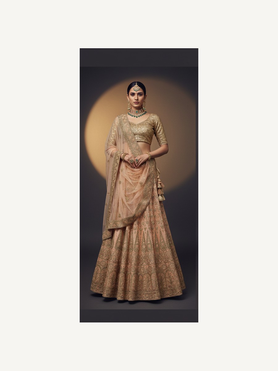 beige unstitched lehenga 32475 – full front view