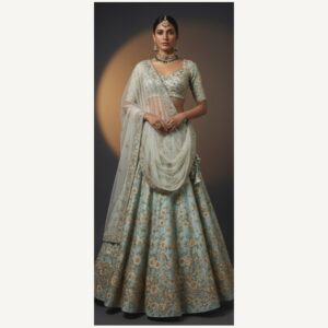mint green unstitched lehenga 32630 – full front view