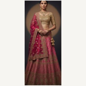 pink unstitched lehenga 32855 – full front view