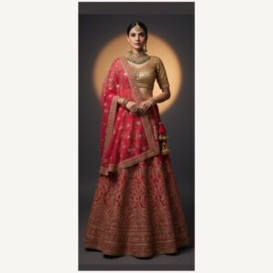 red unstitched lehenga 32856 – full front view