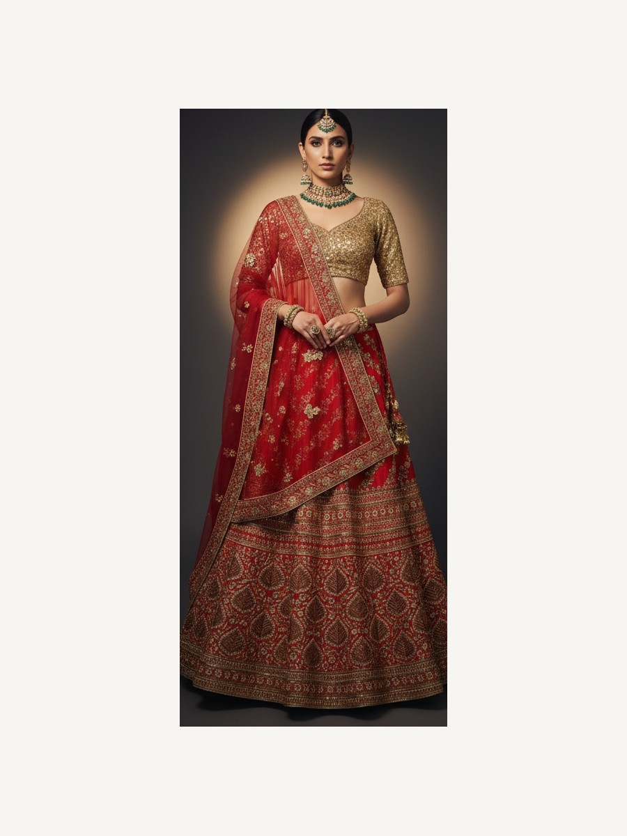 maroon unstitched lehenga 32859 – full front view