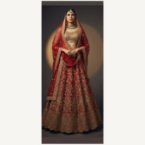 red unstitched lehenga 32926 – full front view