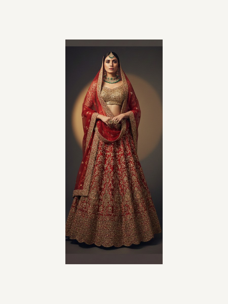 red unstitched lehenga 32926 – full front view
