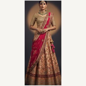 gold unstitched lehenga 32929 – full front view