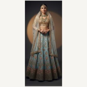 blue grey unstitched lehenga 33059 – full front view