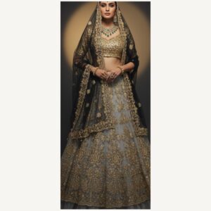 grey unstitched lehenga 33149 – full front view