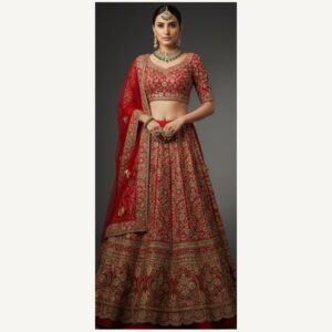 red unstitched lehenga 33333 – full front view