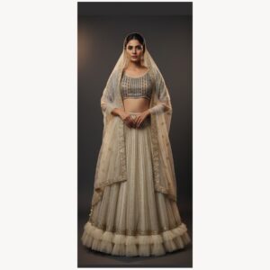 ivory unstitched lehenga 33643 – full front view